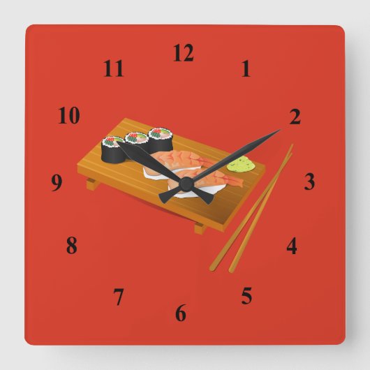 Sushi Japanese cartoon food Vierkante Klok (Voorkant)