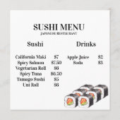 Sushi Japans eten Menu (Achterkant)