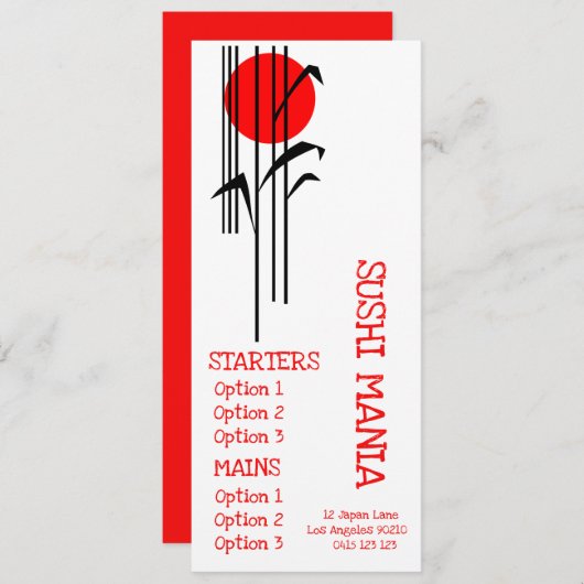 Sushi Japans restaurant sushi dinermenu Menu (Voorkant / Achterkant)