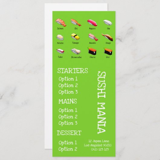 Sushi Japans restaurant wasabi diner menu (Voorkant / Achterkant)