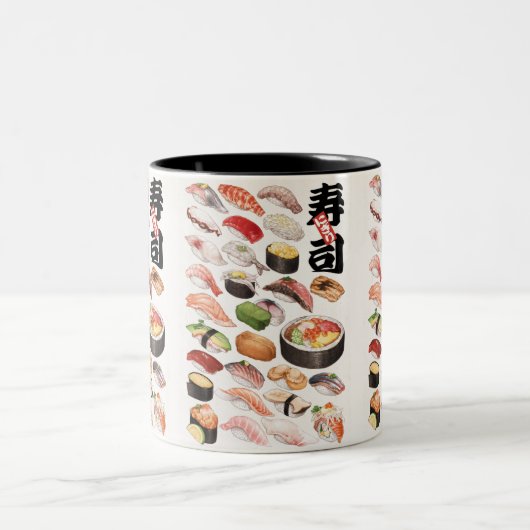 Sushi Japans voedselhandboek getekende illustratie Tweekleurige Koffiemok (Center)