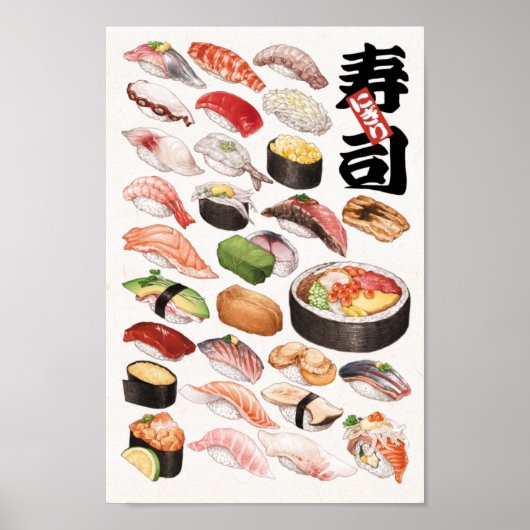 Sushi Japans voedselhandboek Tekening Poster (Voorkant)