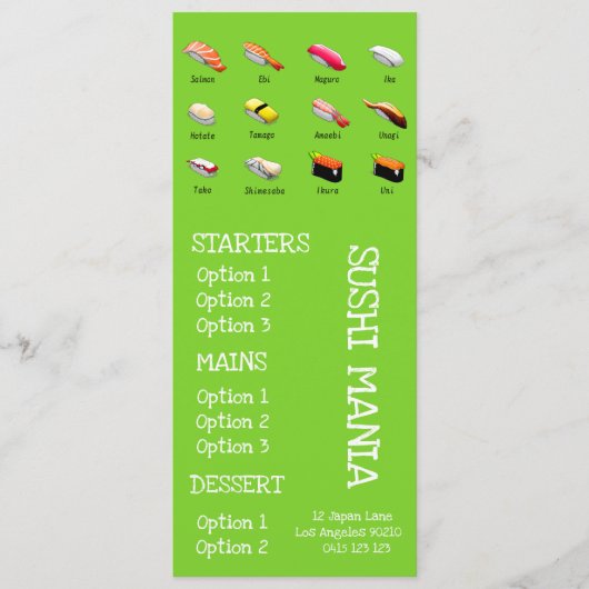 Sushi Japanse restaurant wasabi diner menu (Voorkant)
