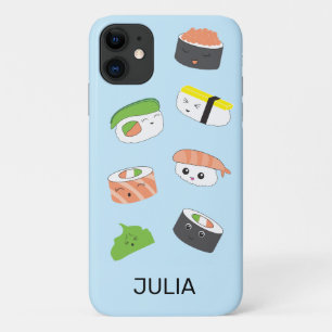 Sushi Joy: Blauwe Kawaii-stijl geïllustreerde tele Case-Mate iPhone Case