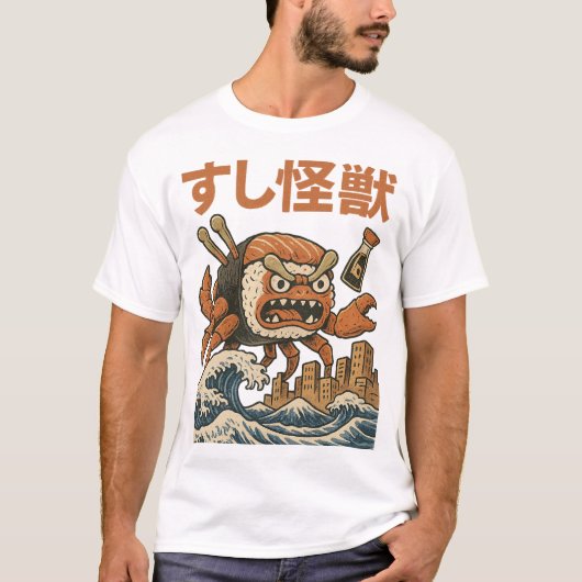 Sushi Kaiju Monster - Japanse Retro Art T-shirt (Voorkant)
