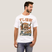 Sushi Kaiju Monster - Japanse Retro Art T-shirt (Voorkant volledig)