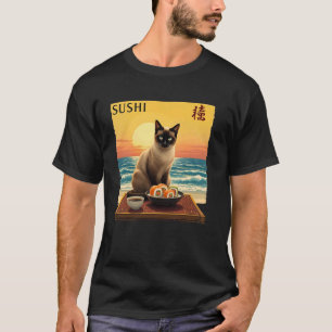 Sushi Kat Japanse Keuken Foodie Katachtige Kunstli T-shirt