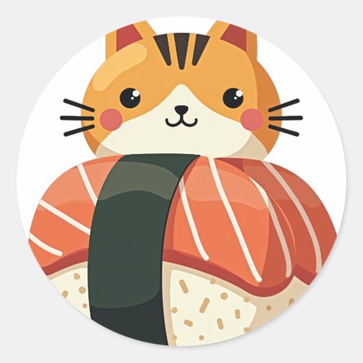 Sushi Kat Ronde Sticker (Voorkant)