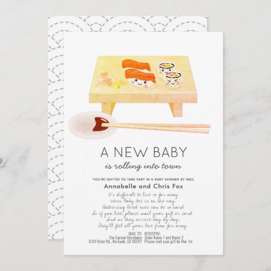 Sushi Kawaii Baby shower per post Kaart (Voorkant / Achterkant)