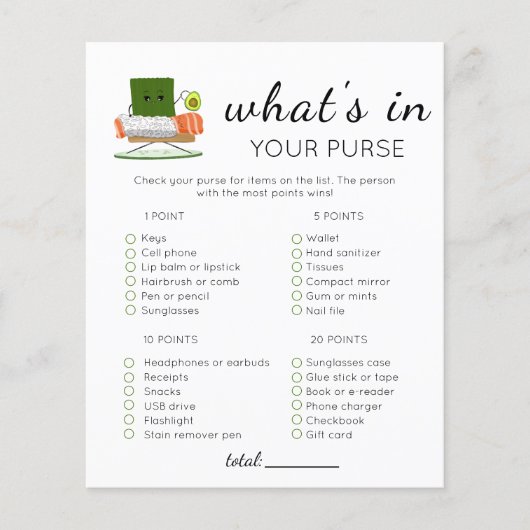 Sushi Kawaii Baby shower Wat zit er in je tas Flyer (Voorkant)