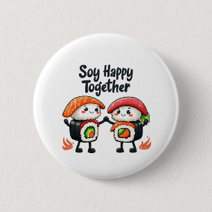 Sushi Kawaii Japanse Eten Samen Gelukkig Ronde Button 5,7 Cm