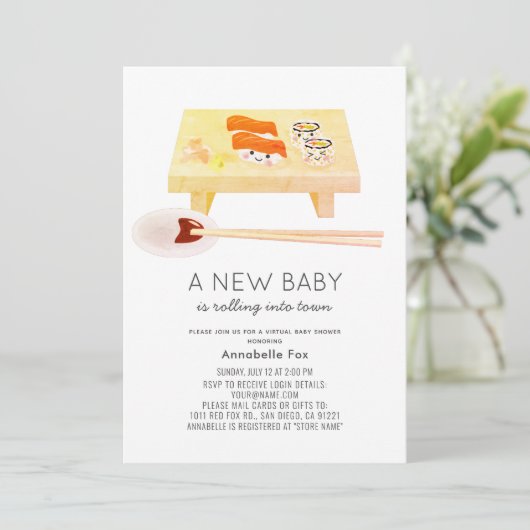 Sushi Kawaii Virtual Baby shower Kaart (Staand voorkant)