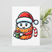 Sushi Kerstman - Festive rol met cadeau Feestdagenkaart (Staand voorkant)