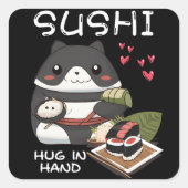 Sushi knuffel in hand vierkante sticker (Voorkant)