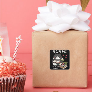 Sushi knuffel in hand vierkante sticker