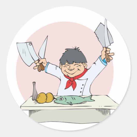 sushi-kok ronde sticker (Voorkant)
