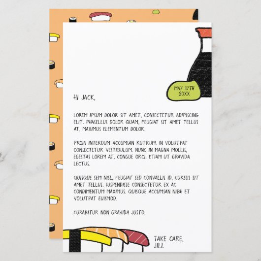 Sushi Letter | Cute & Fun Wasabi w/ Date Sjabloon (Voorkant / Achterkant)