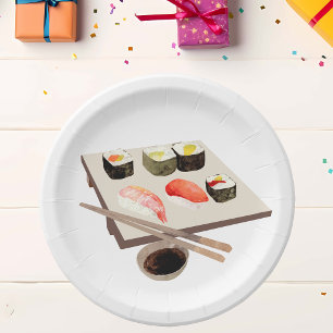 Sushi Liefhebber Watercolor Party Maaltijd Papieren Bordje