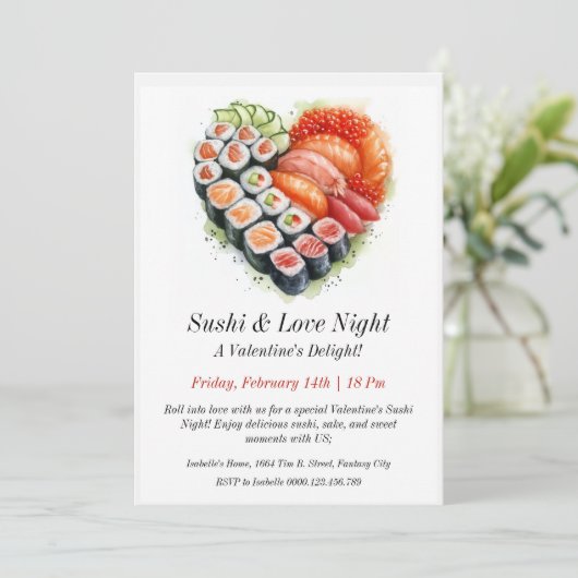 Sushi & Love Uitnodiging (Staand voorkant)