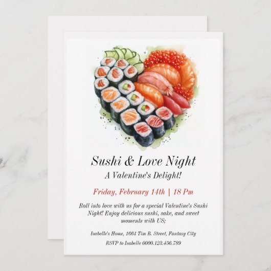 Sushi & Love Uitnodiging (Voorkant / Achterkant)