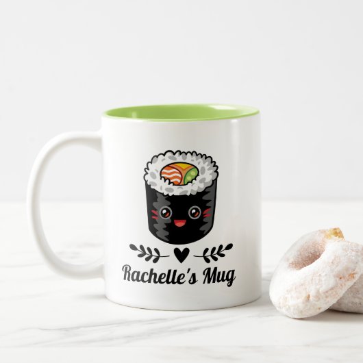 Sushi Lover Funny Kawaii Tweekleurige Koffiemok (Met donut)