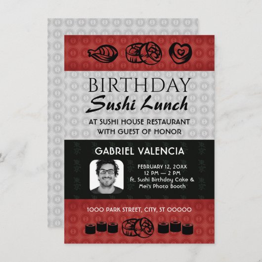 Sushi Lunch Verjaardagsfeestuitnodiging Kaart (Voorkant / Achterkant)