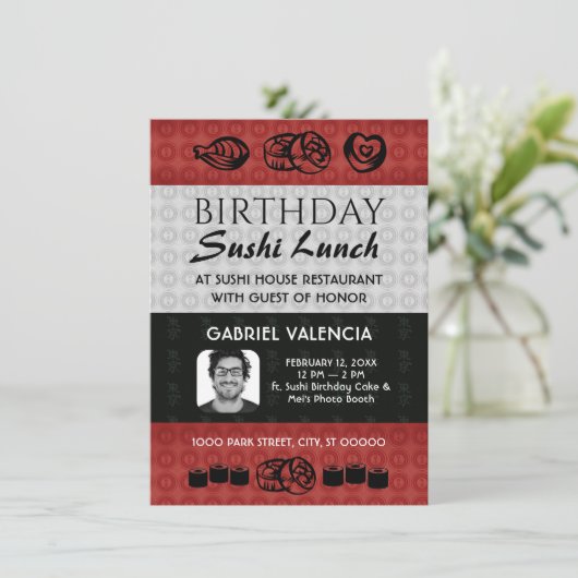 Sushi Lunch Verjaardagsfeestuitnodiging Kaart (Staand voorkant)
