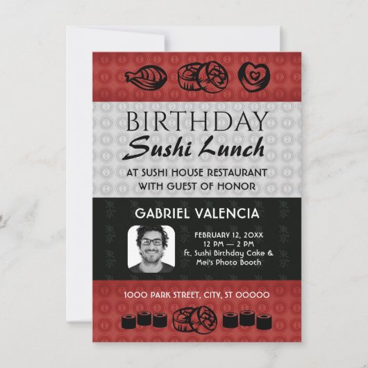 Sushi Lunch Verjaardagsfeestuitnodiging Kaart (Voorkant)