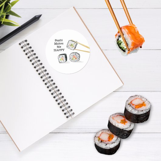 Sushi maakt me blij dat Sushi Rolls tekent Ronde Sticker