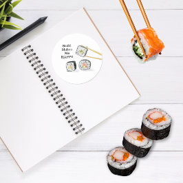 Sushi Maakt Me Gelukkig Sushi Rolls Tekening Ronde Sticker