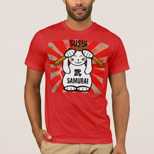Sushi Maneki Neko Samurai T-shirt (Voorkant)