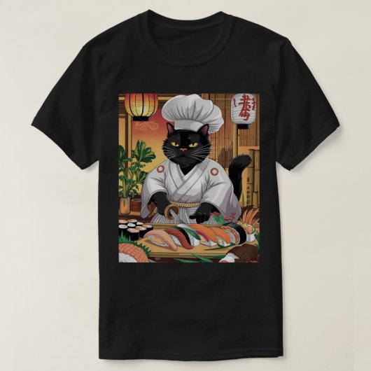 Sushi Meester Zwarte Kat T-shirt (Design voorkant)