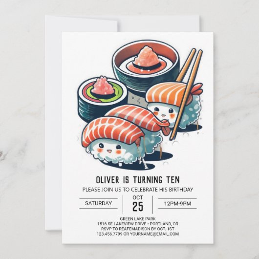 Sushi Nacht Printable Kinderen Verjaardag Kaart (Voorkant)