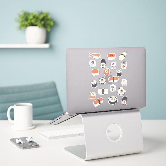 Sushi Nagiri Sashimi Maki Roll Japans eten Sticker (Laptop op bureau)