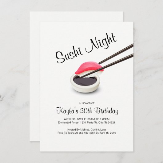 Sushi Night Invitations Kaart (Voorkant / Achterkant)