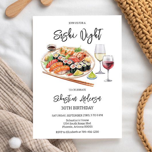 Sushi Night Verjaardagsuitnodiging Kaart