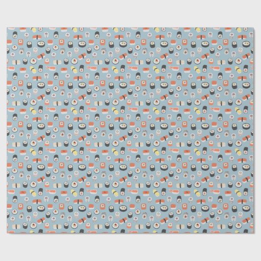 Sushi Nigiri Maki Roll Pattern Blue Cadeaupapier (Vlak)