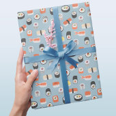 Sushi Nigiri Maki Roll Pattern Blue Cadeaupapier