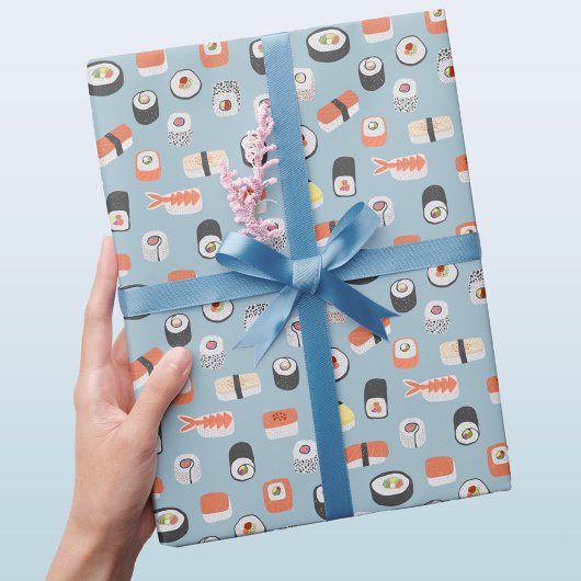 Sushi Nigiri Maki Roll Pattern Blue Cadeaupapier