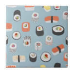 Sushi Nigiri Maki Roll Pattern Ceramic Tile Tegeltje<br><div class="desc">Japans sushi-voedselkunstpatroon op de oeiblauwe achtergrond van een robin.</div>