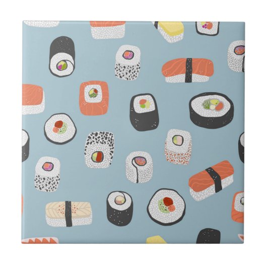 Sushi Nigiri Maki Roll Pattern Ceramic Tile Tegeltje (Voorkant)