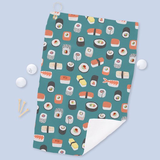 Sushi Nigiri Maki Roll Pattern Green Golfhanddoek