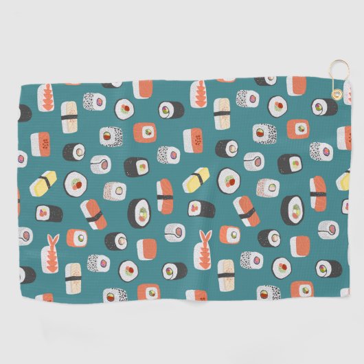 Sushi Nigiri Maki Roll Pattern Green Golfhanddoek (Horizontaal)