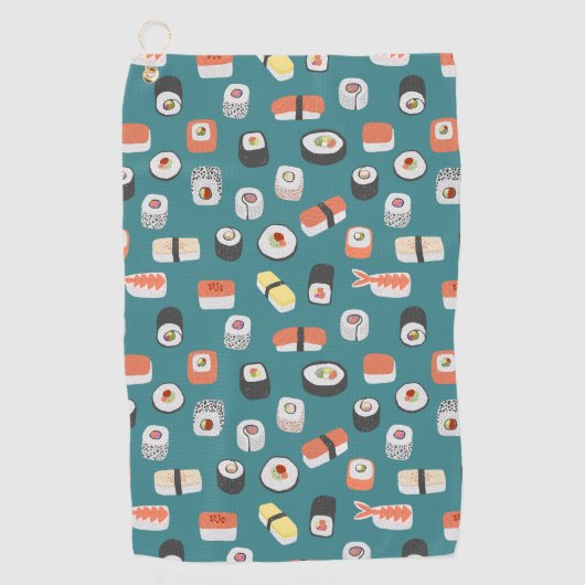 Sushi Nigiri Maki Roll Pattern Green Golfhanddoek (Voorkant)