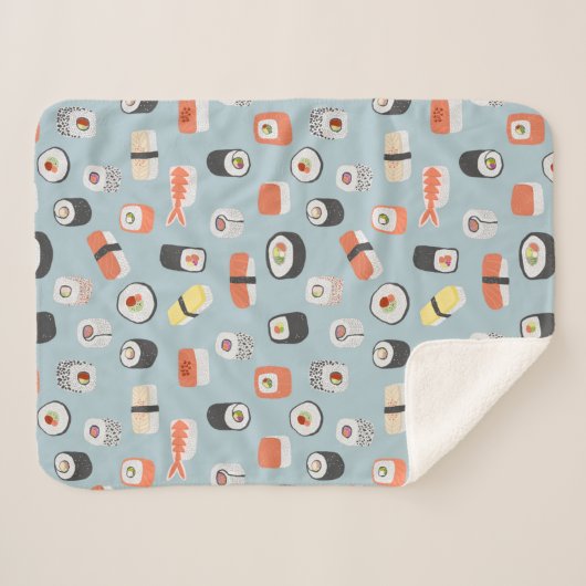 Sushi Nigiri Maki Roll Pattern Sherpa Deken (Voorkant (horizontaal))