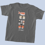 Sushi Nigiri Sashimi Maki Roll Name T-shirt<br><div class="desc">Japanse voedselkunst voor mensen die graag sushi,  sashimi,  nigiri en maki rolls eten. Yum! Verander of verwijder de naam om aan te passen.</div>