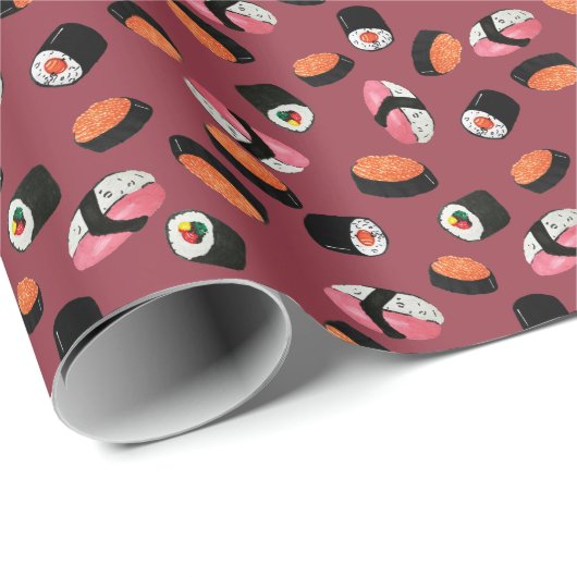 Sushi Onigiri Rolls: Naadloze illustratie Cadeaupapier (Rol Hoek)
