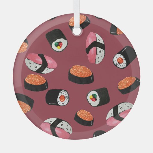 Sushi Onigiri Rolls: Naadloze illustratie Glas Ornament (Voorkant)