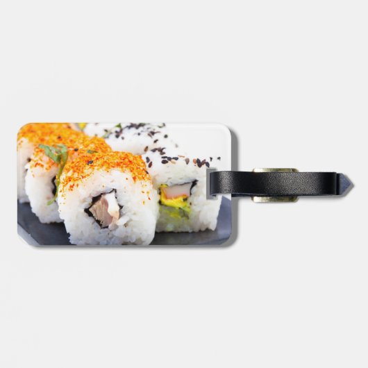 Sushi op een bord bagagelabel (Achterkant horizontaal)