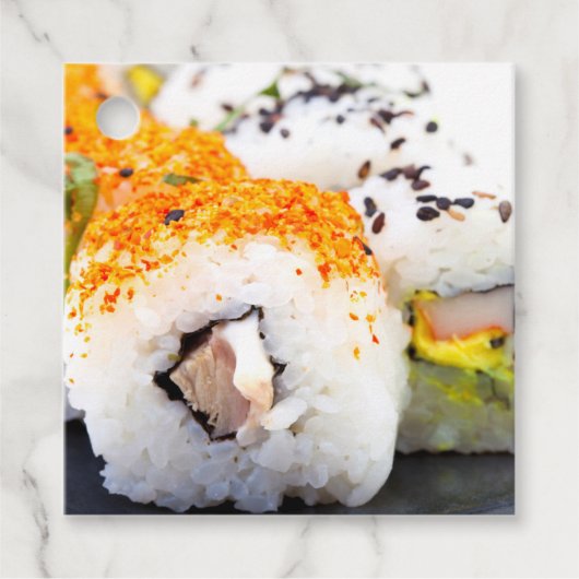 Sushi op een bord bedankjes labels (Voorkant)